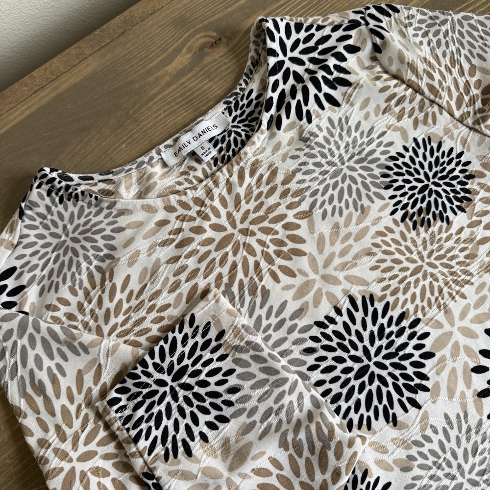 Emily Daniels Womens Small Floral Crewneck 3/4 Sleeve Blouse‎ Top